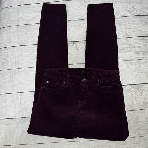 7 For All Mankind 7FAM The Skinny Burgundy Maroon Corduroy Pants Cords sz 26 - Picture 2 of 7